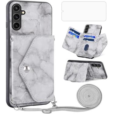 Imagem de Asuwish Capa de celular para Samsung Galaxy S24 Plus/S25 Plus S24+ S25+ 5G capa carteira com protetor de tela e alça transversal mármore crédito celular S24Plus 24S + S 24 24+ S25Plus 25S 25+ SM-S936U