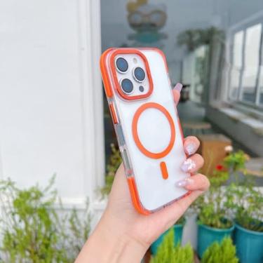 Imagem de Capa transparente de luxo com carregamento sem fio para iPhone 16, 15 Pro Max, 14 Plus, 13, 12 e 11 (para iPhone 11/Laranja)