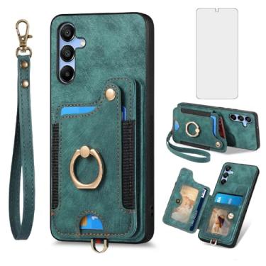 Imagem de Asuwish Capa de telefone para Samsung Galaxy A35 5G capa carteira com protetor de tela de vidro temperado e alça de pulso RFID suporte de cartão de crédito anel acessórios A 35 35A A355G mulheres