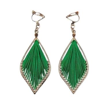 Imagem de Brincos de orelha em formato de diamante verde não perfurados com clipe de seda para mulheres