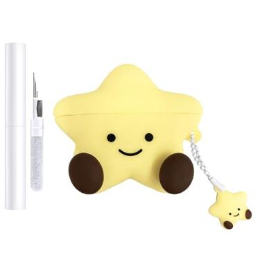 Imagem de AIIEKZ Capa compatível com AirPods 4 2024, capa de silicone macio com desenho Kawaii 3D para AirPods 4ª geração, capa com chaveiro fofo e kit de limpeza para meninas e mulheres (estrela)