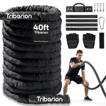 Imagem de Corda de batalha para treino de ginástica em casa – Cordas pesadas para exercícios de treinamento pesado, com manga e kit de alça de âncora para malhar ao ar livre