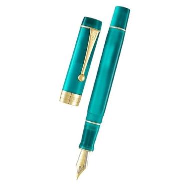 Imagem de AXPTI Caneta-tinteiro acrílica linda caneta verde para presente EF/F/M com conversor escrita, material escolar de escritório, artigos de papelaria (azul pavão, médio)