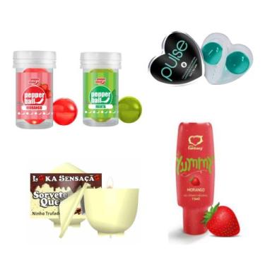 Imagem de Kit Presente Casais Bolinhas Explosivas Gel Lubrificante e Vela Comest