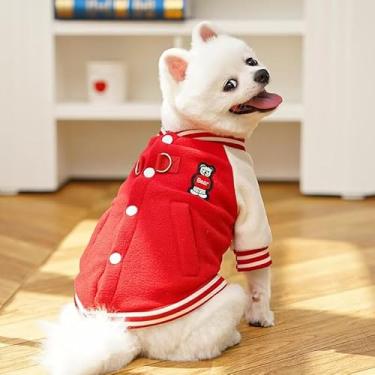 Imagem de Jaqueta de beisebol para cães pequenos outono inverno – Casaco de lã para cães e gatos, roupa universitária quente com anel de coleira para pelúcia, corgi, gatos sem pelos, roupas para filhotes