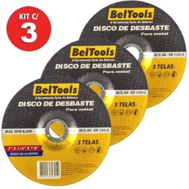 Imagem de Kit 3 Disco Desbaste 7x7/8 Corte Metal Beltools
