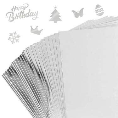Imagem de 60 folhas de papel cartolina prata metálico, tamanho A4 de espessura 250gsm papel artesanal pesado, acabamento espelhado placa de prata para artesanato, convites, cartões e decorações, corte e plotter