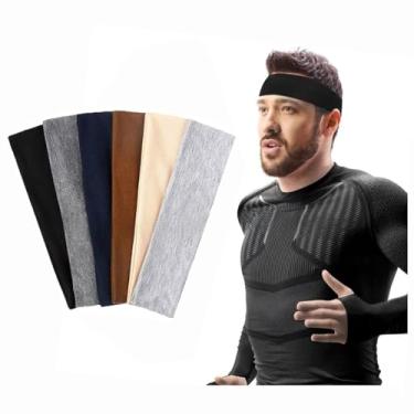Imagem de ANIS·KEAAR Pacote com 6 faixas largas antiderrapantes de tecido macio para homens e mulheres, faixas de suor elásticas respiráveis de algodão para ioga, tênis, basquete, corrida, academia, malhar