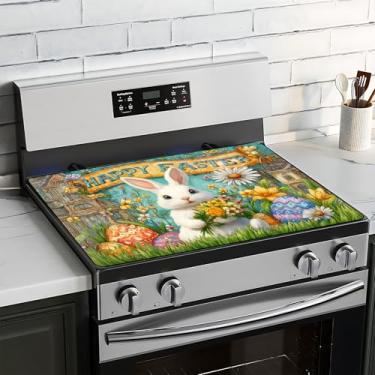 Imagem de BVBOX Capa superior de fogão de Páscoa para fogão elétrico 71 x 50 cm almofadas de cobertura superior de fogão de vidro lavável decorativo tapete protetor de fogão para bancadas de cozinha doméstica