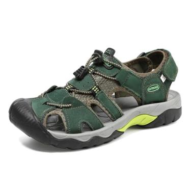 Imagem de Sandálias masculinas de bico fechado para uso ao ar livre - couro camurça, sola de borracha, respirável, anticolisão, antiderrapante, para caminhadas, praia, viagens, uso casual (preto, cinza, dourado