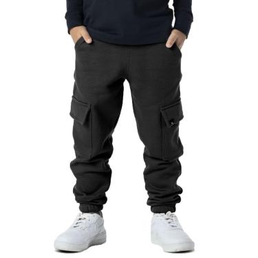 Imagem de Calça Infantil Menino Moletom Cargo Inverno Lisa Preta-Masculino