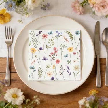 Imagem de 16 guardanapos de papel florais descartáveis decorativos guardanapos de banheiro convidados descartáveis flores silvestres toalhas de mão jantar guardanapo para festa de aniversário de casamento chá