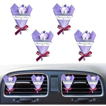 Imagem de 4 peças pequeno buquê de clipes de ventilação para aromatizador de ar para carro, mini ramo de flores de rosas secas, saída de condicionamento, decoração de perfume, difusor de óleo essencial, clipe