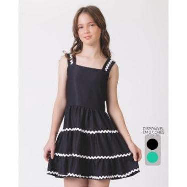 Imagem de Vestido Marbella infantil verão delicado elegante leve - Preto e Verde - Feminino 12 a 18 anos-Feminino