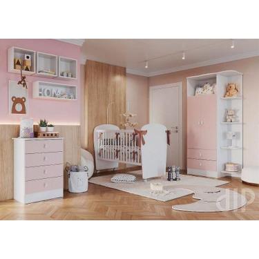 Imagem de Quarto de Bebê Completo Guarda Roupa Cômoda e Berço com Rodízio. Perca