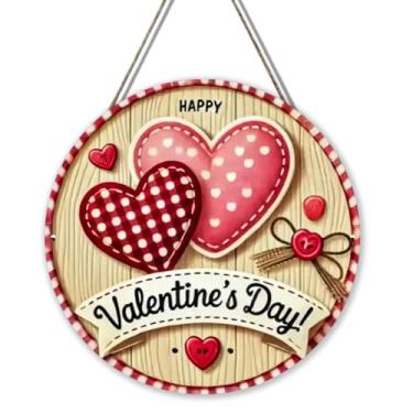 Imagem de 1 guirlanda de dia dos namorados para porta da frente, placa de porta suspensa de madeira de 30 cm, bem-vindo com design de coração fofo, grinaldas românticas para varanda, decoração de casa de