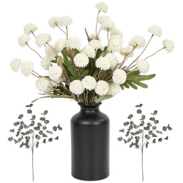 Imagem de Pesonlook 10 hastes de crisântemos artificiais brancos com 2 hastes de folhas de eucalipto, flores de seda sintética para casamento, centros de mesa festivos e decoração de casa alegre