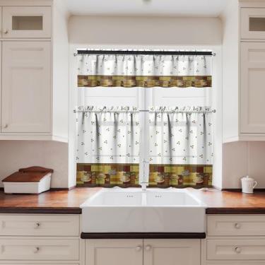 Imagem de Tapesb Conjunto de 3 peças de cortina de café e cozinha com saia de cortina engraçada para janela pequena sobre a pia essenciais para decoração de cozinha, quarto, lavanderia, 69,8 x 91,4 cm