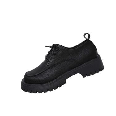 Imagem de Mocassins femininos fashion casual fosco cabeça redonda salto grosso inferior grosso sapatos de salto médio, Preto, 35