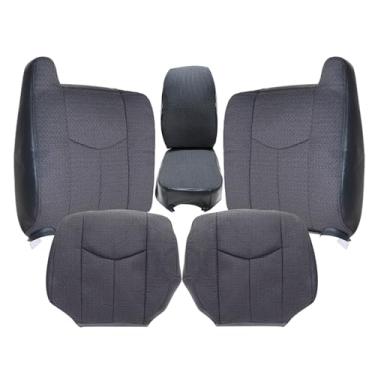 Imagem de NLQR Capa de assento de substituição frontal de ambos os lados, parte inferior e traseira, tecido cinza escuro e capa de assento médio compatível com Chevy Silverado GMC Sierra 2003 2004 2005 2006