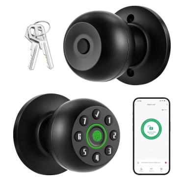 Imagem de Heittis Maçaneta inteligente, fechadura de porta 4 em 1 com impressão digital com teclado anti-espião, fechadura de porta de entrada com impressão digital para quarto, porta da frente, escritório de