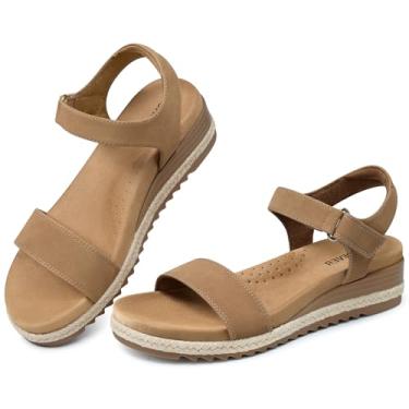 Imagem de SHIBEVER Sandálias femininas elegantes de cunha: espadrille verão casual plataforma suporte arco confortável sandália de caminhada para sapatos femininos, Damasco, 36
