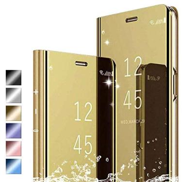 Imagem de Hikissny Capa para iPhone 7G/8G, Ultra Slim Flip Clear View Capa translúcida de pé Espelho Plating Capa de proteção de corpo inteiro para iPhone 7G/8G, Ouro