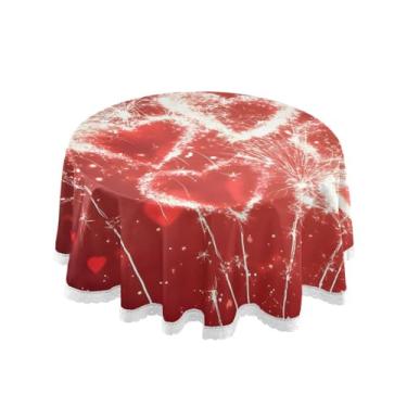 Imagem de Qilmy Toalha de mesa redonda de palmeira de treliça verde, 152 cm, resistente à água, à prova de derramamento, capa de mesa grande para jantar de reunião de família em ambientes internos e externos