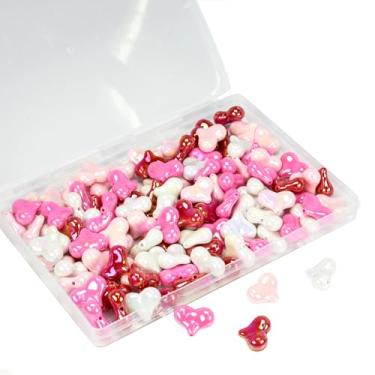 Imagem de Miçangas românticas do Dia dos Namorados – 120 peças de contas de coração para pulseiras, contas de acrílico vermelhas rosa e brancas para fazer joias faça você mesmo, decoração de presente e festa