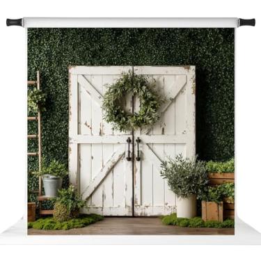 Imagem de Kate Pano de fundo para fotografia de primavera, foto de porta de celeiro, fundo de plantas verdes, 2,4 x 2,4 m