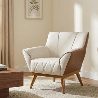 Imagem de Poltrona Berlim Linho Detalhe Courino Decorativa Compose Com Pés Madeira Sala Estar Quarto Recepção