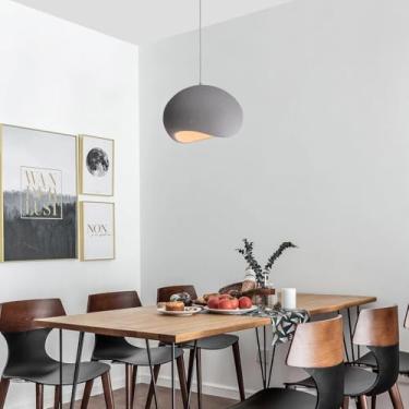 Imagem de Lustres modernos de bom gosto para sala de jantar, luminária pendente criativa em resina, soquete E27, altura ajustável, para sala de estar, cozinha, quarto, hall de entrada (cinza, 60 cm)