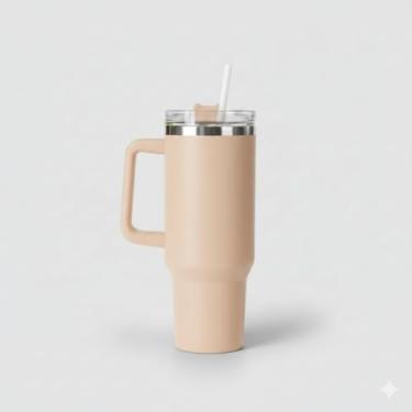 Imagem de Copo Térmico Quencher 1200ml com Canudo e Alça - Garrafa Térmica Inox Parede Dupla - Mantém Gelado 4h e Quente 1h - Ideal para Academia, Trabalho e Viagem (Salmão)