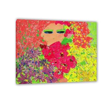 Imagem de SDYJ6GSW Walasse Ting Impressão artística em tela menina com cabelo laranja e flores galo famosa figura floral feminina reprodução de pintura colorida grande decoração de parede para quarto 105 x 80