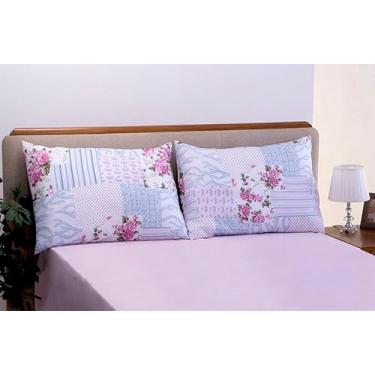 Imagem de Jogo de Lençol 3 Peças com Elástico Casal Queen, Microfibra 100% Poliéster, 1 Lençol 1,58m x 1,98m e 2 Fronhas 70cm x 50cm (Rosa Patchwork)
