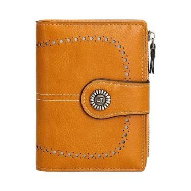Imagem de Carteira Feminina Retro Antifurto RFID Com Zíper, Fecho E Compartiment