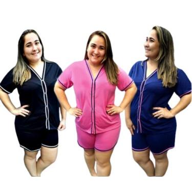 Imagem de Kit 2 Pijamas Feminino Plus Size Abero com botões baby doll, Azul e az