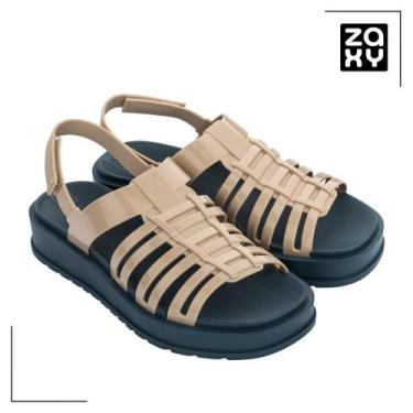 Imagem de Sandália Grendene Zaxy Feminina Luxo Leve Confortável, Bege, Azul, 35