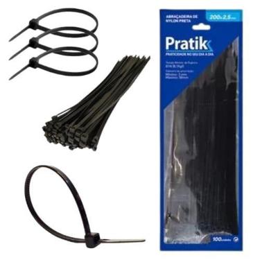 Imagem de Abraçadeiras Nylon Preto 100U Enforca Gato Branco 200X2,5Mm