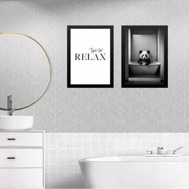 Imagem de Kit 2 Quadros Banheiro Panda - Time To Relax 45X34Cm - Vidro
