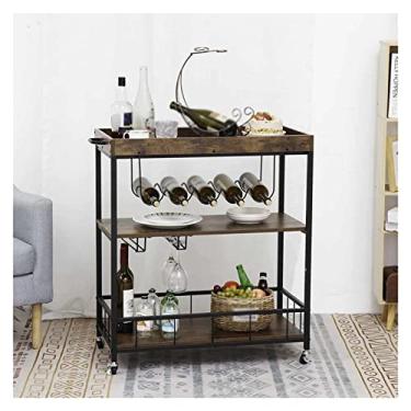 Imagem de LaYiQimn Carrinho de sala de jantar, carrinho de chá multifuncional, suporte de cozinha doméstica, carrinho de três níveis, carrinho lateral para sala de jantar (D 79 cm x 90 cm)