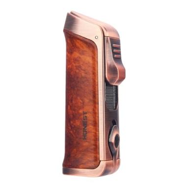 Imagem de OLDENDO Isqueiro de charuto de butano recarregável triplo de chama a jato triplo com furador de charuto, isqueiros ajustáveis à prova de vento (Bronze)