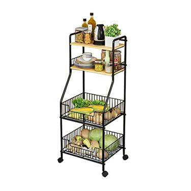 Imagem de Carrinho de cozinha com cesta, prateleira de despensa de metal de 4 níveis, suporte de micro-ondas para armário de quarto, banheiro, escritório e mais (tamanho:
