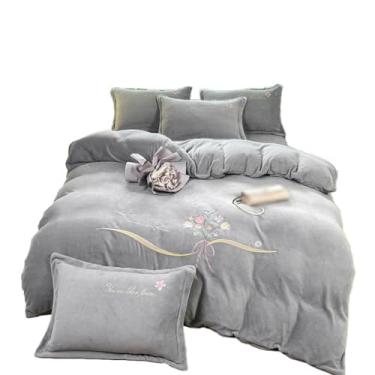 Imagem de THJKUPO Jogo de cama espesso de inverno com quatro peças de lençóis de cama classe A de veludo leite e capas de edredom (220 x 240 cm)