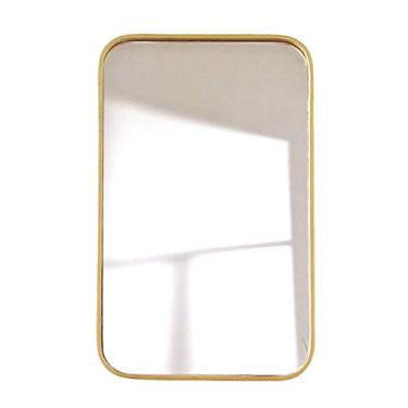 Imagem de Espelho de maquiagem nórdico dourado para banheiro - espelho de armazenamento de meio comprimento espelho de penteadeira espelho de pentear espelho de barbear espelho suspenso banheiro minimalista