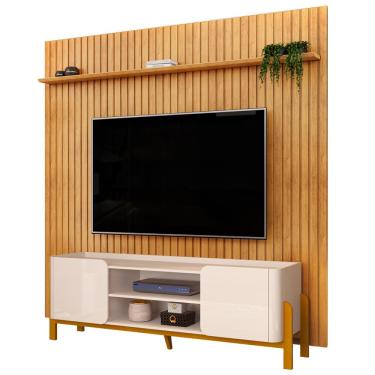 Imagem de Rack Para Sala Chelsea com Painel Ripado TV 75 Pol Lexa D05 Cedro Off White - Lyam Decor