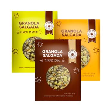 Imagem de Kit 3 Granolas Crisp Sachê Miss Croc: Lemon Pepper, Mostarda e Mel, Tradicional