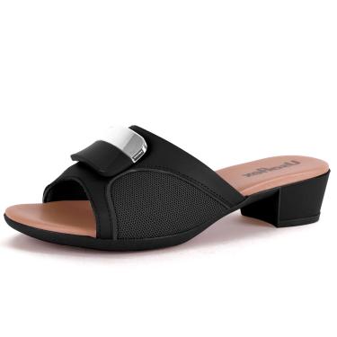Imagem de Tamanco Feminino Salto Bloco Fivela Preto Usaflex MM0802