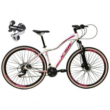 Imagem de Bicicleta Aro 29 Ksw Mwza 24v Câmbio Shimano Acera K7 Garfo Trava Freio A Disco - Branco/pink/violeta Tam.17