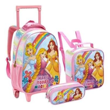 Imagem de Kit Mochila Rodinha Lancheira Estojo Infantil Escolar Menina Cinderela Bela Princesas Seanite-Feminino
